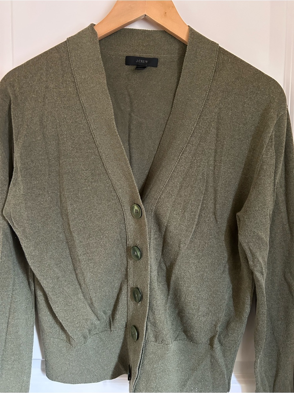 J.Crew Olive Green Cotton Blend Cardigan, Sz M